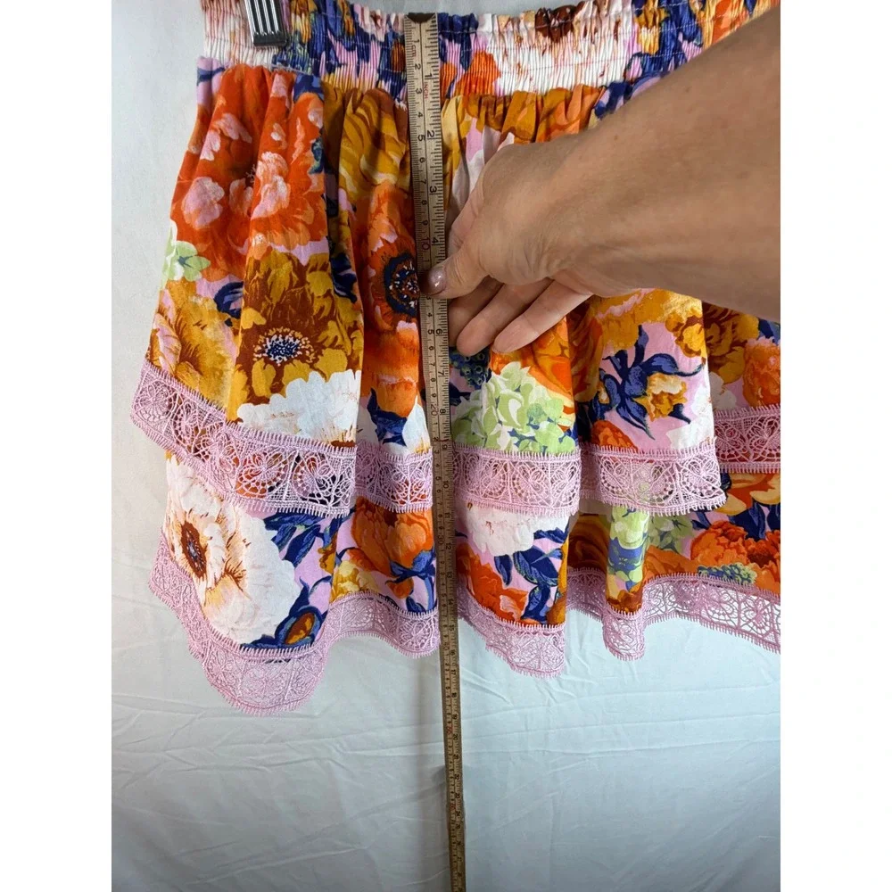 Buddy Love Girls Floral 2 Piece Set Orange Pink Lace Tiered Skirt Crop Top Sz 14